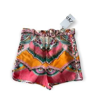 NWT Zara Linen Blend Printed Shorts SMALL
